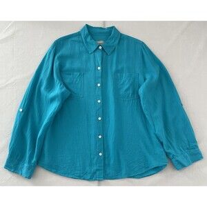 Chico's Button Front Collared Long Sleeve Shirt Turquoise Women Size 2 US L-C